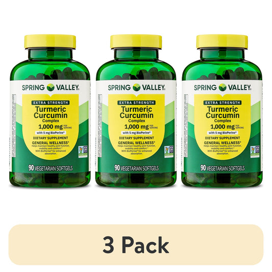 (3 pack) Spring Valley Extra Strength Turmeric Curcumin Complex Softgels Dietary Supplement, 1,000 mg, 90 Ct