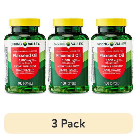 (3 pack) Spring Valley Flaxseed Oil Softgels Dietary Supplement, 1,000 mg, 100 Count