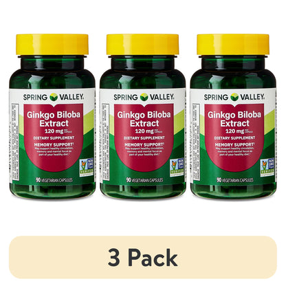 (3 pack) Spring Valley Ginkgo Biloba Extract Dietary Supplement Vegetarian Capsules for Memory Support, 120 mg, 90 Count
