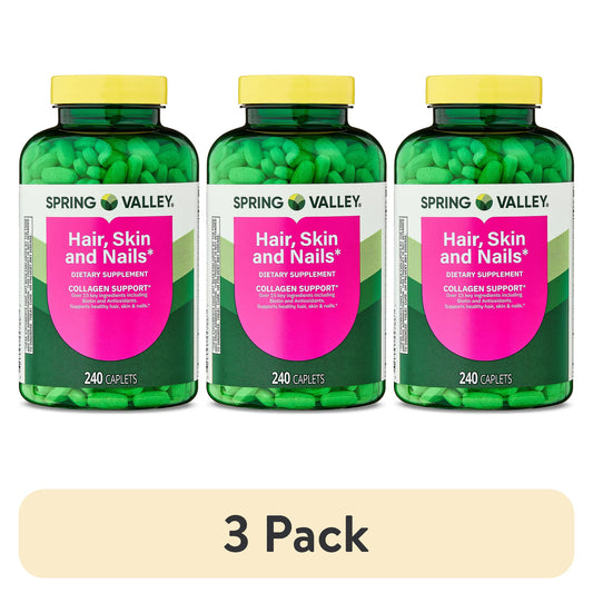 (3 pack) Spring Valley Hair, Skin & Nails Caplets Dietary Supplement, 240 Count