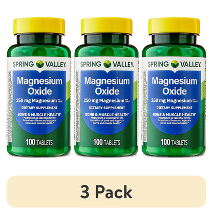 (3 pack) Spring Valley Magnesium Bone & Muscle Health Dietary Supplement Tablets, 250 mg, 100 Count