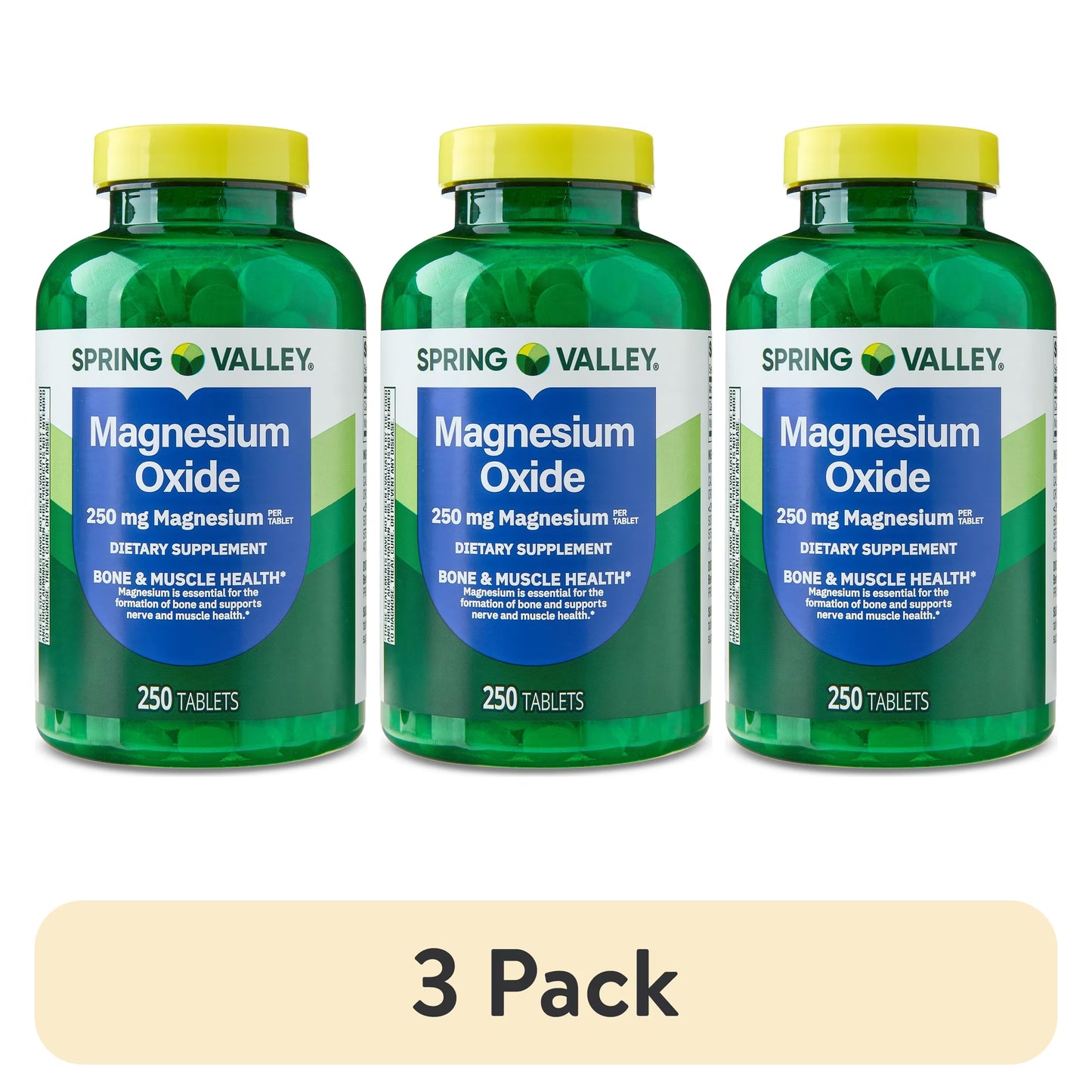 (3 pack) Spring Valley Magnesium Dietary Supplement Tablets for Bone and Muscle Health, 250 mg, 250 Count