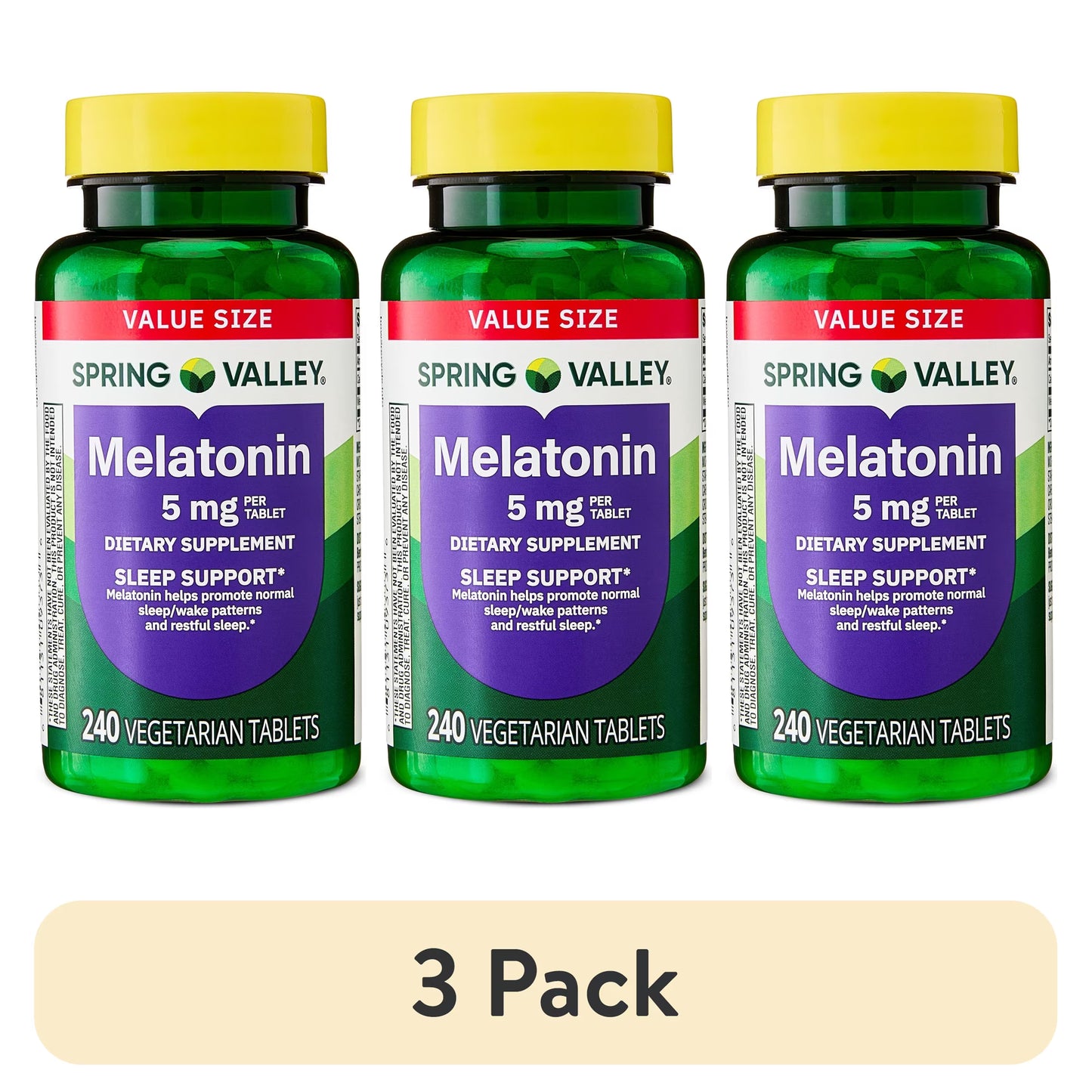 (3 pack) Spring Valley Melatonin Tablets Sleep Support Dietary Supplement Value Size, 5 mg, 240 Count