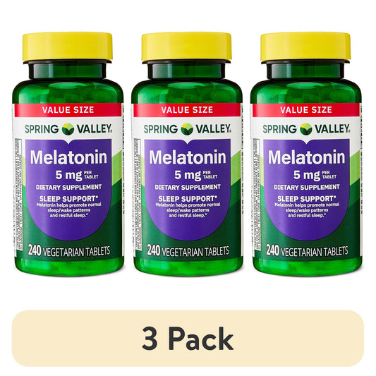 (3 pack) Spring Valley Melatonin Tablets Sleep Support Dietary Supplement Value Size, 5 mg, 240 Count