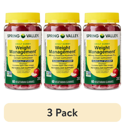 (3 pack) Spring Valley Weight Management Vegetarian Gummy for Metabolism Support, Chromium Picolinate 400mcg, 60ct Natural Apple Flavor