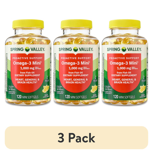 (3 pack) Spring Valley Proactive Support Omega-3 Mini from Fish Oil Dietary Supplement, 1000 mg, 120 Count