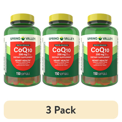 (3 pack) Spring Valley Rapid Release CoQ10 Softgels, 200mg, 150 Count