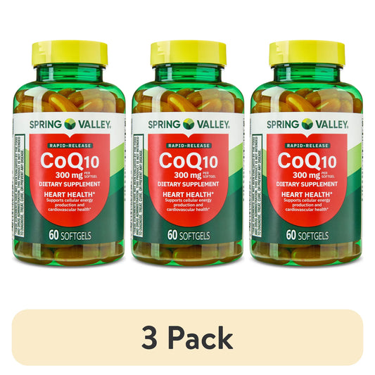 (3 pack) Spring Valley Rapid-Release CoQ10 Dietary Supplement Softgels for Heart Health, 300 mg, 60 Count