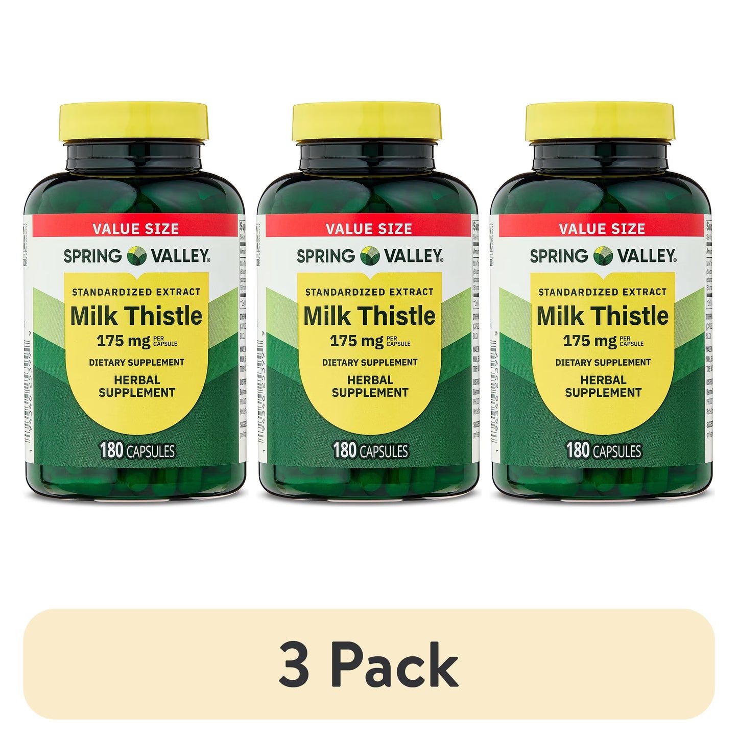 (3 pack) Spring Valley Standardized Extract Milk Thistle Dietary Supplement Capsules, 175 mg, 180 Gelatin Capsules