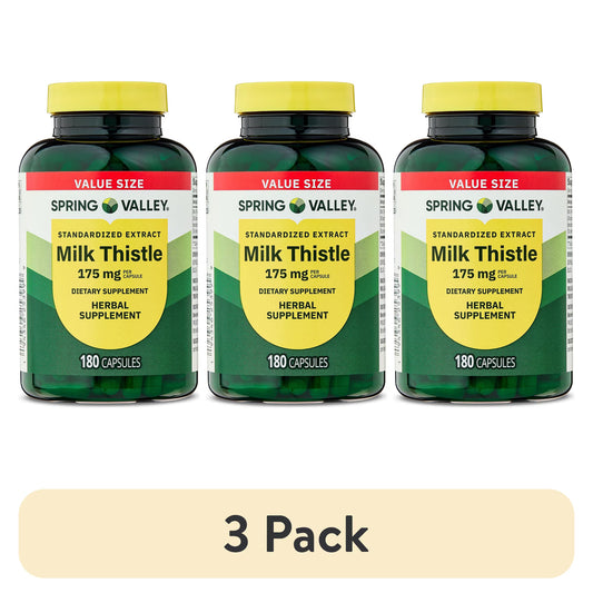 (3 pack) Spring Valley Standardized Extract Milk Thistle Dietary Supplement Capsules, 175 mg, 180 Gelatin Capsules