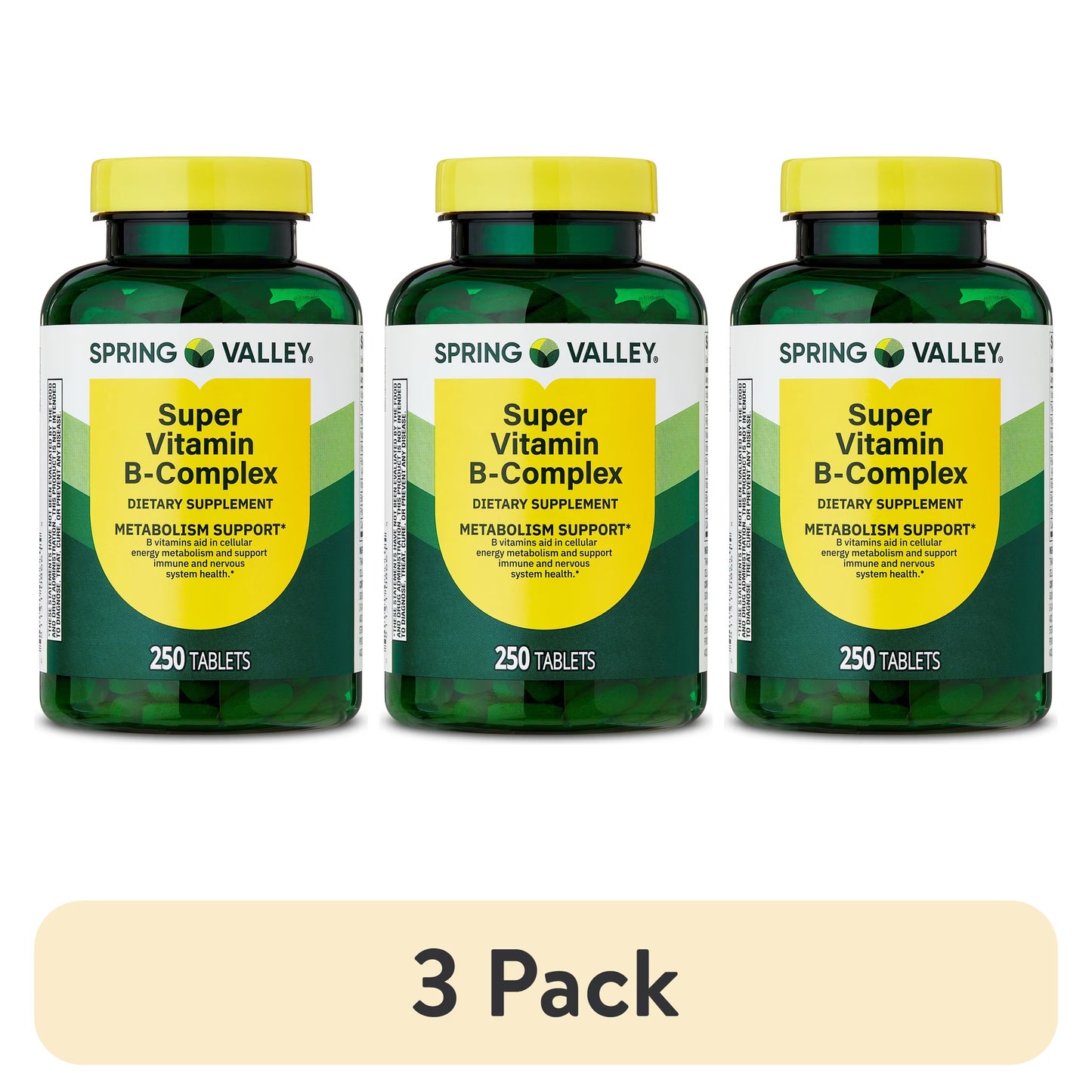 (3 pack) Spring Valley Super Vitamin B-Complex, 250 Count, Dietary Supplement Tablets for Metabolism Support