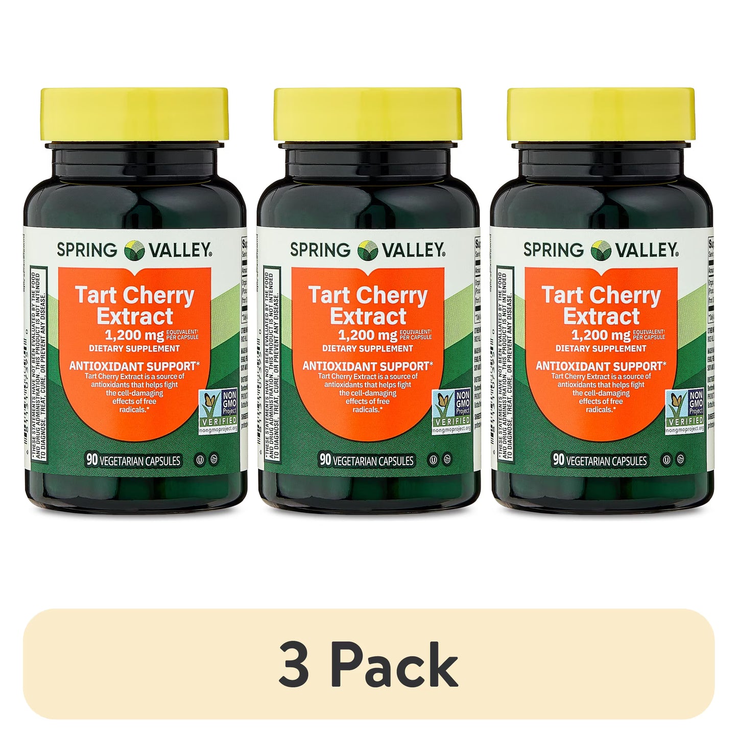 (3 pack) Spring Valley Tart Cherry Extract Dietary Supplement Vegetarian Capsules for Antioxidant Support , 1200 mg, 90 Count