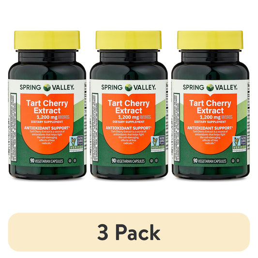 (3 pack) Spring Valley Tart Cherry Extract Dietary Supplement Vegetarian Capsules for Antioxidant Support , 1200 mg, 90 Count
