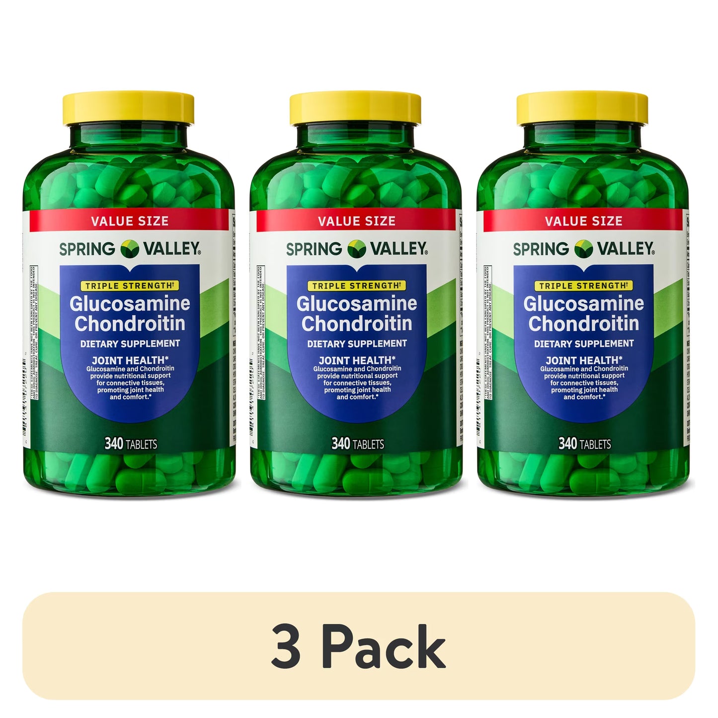 (3 pack) Spring Valley Triple Strength Glucosamine Chondroitin Tablets Dietary Supplement Value Size, 340 Count