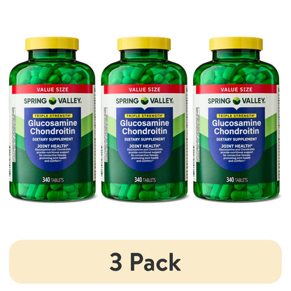 (3 pack) Spring Valley Triple Strength Glucosamine Chondroitin Tablets Dietary Supplement Value Size, 340 Count