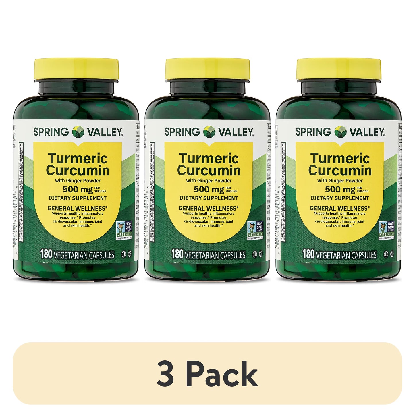 (3 pack) Spring Valley Turmeric Curcumin with Ginger Powder Dietary Supplement, 500 mg, 180 Count