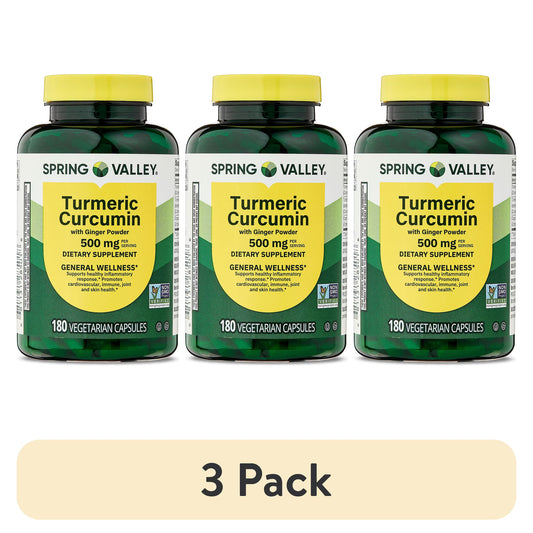 (3 pack) Spring Valley Turmeric Curcumin with Ginger Powder Dietary Supplement, 500 mg, 180 Count