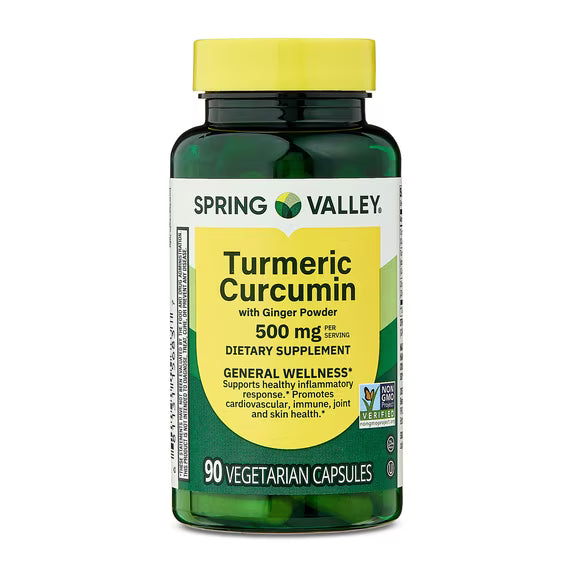 (3 pack) Spring Valley Turmeric Curcumin with Ginger Powder Dietary Supplement Vegetarian Capsules for General Wellness, 500 mg, 90 Count