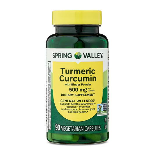 (3 pack) Spring Valley Turmeric Curcumin with Ginger Powder Dietary Supplement Vegetarian Capsules for General Wellness, 500 mg, 90 Count