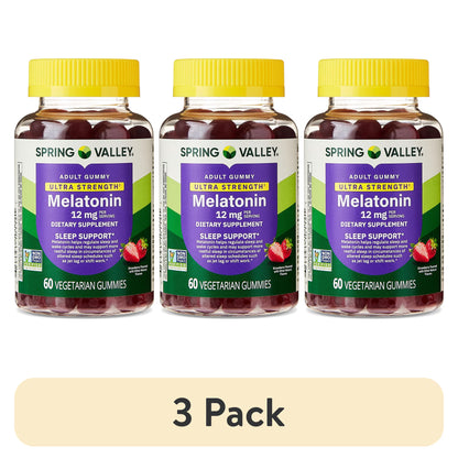 (3 pack) Spring Valley Ultra Strength Melatonin Sleep Support Dietary Supplement Vegetarian Gummies, 12 mg, 60 Count