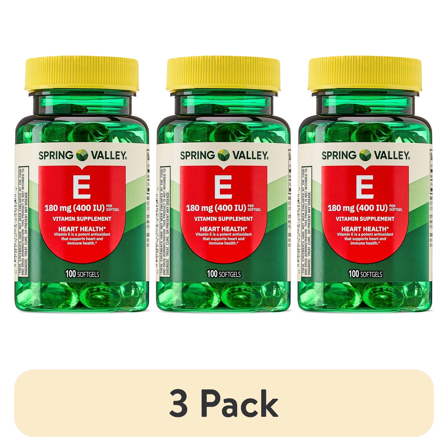 (3 pack) Spring Valley Vitamin E 180 mg Softgels for Heart Health, 100 Count