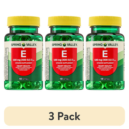 (3 pack) Spring Valley Vitamin E 180 mg Softgels for Heart Health, 100 Count