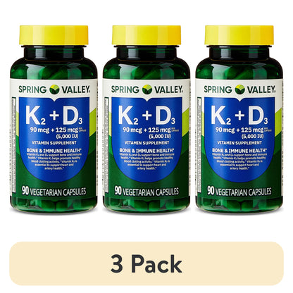 (3 pack) Spring Valley Vitamin K2 90 Mcg + D3 125 Mcg Vegetarian Capsules, 90 Count