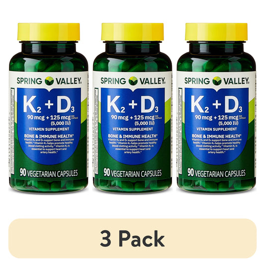 (3 pack) Spring Valley Vitamin K2 90 Mcg + D3 125 Mcg Vegetarian Capsules, 90 Count