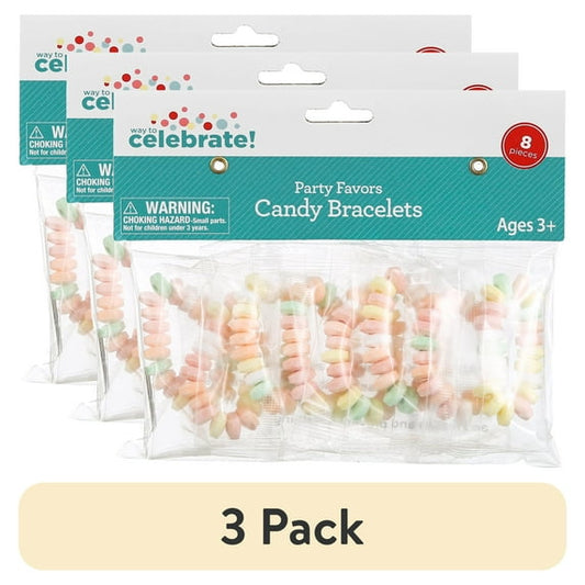 (3 pack) Multi-Color Pastel Candy Bracelet Party Favors, 8 Count, by Way To Celebrate