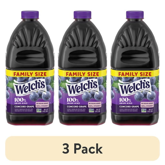 (3 pack) Welch's 100% Grape Juice, Concord Grape, 96 fl oz Bottle