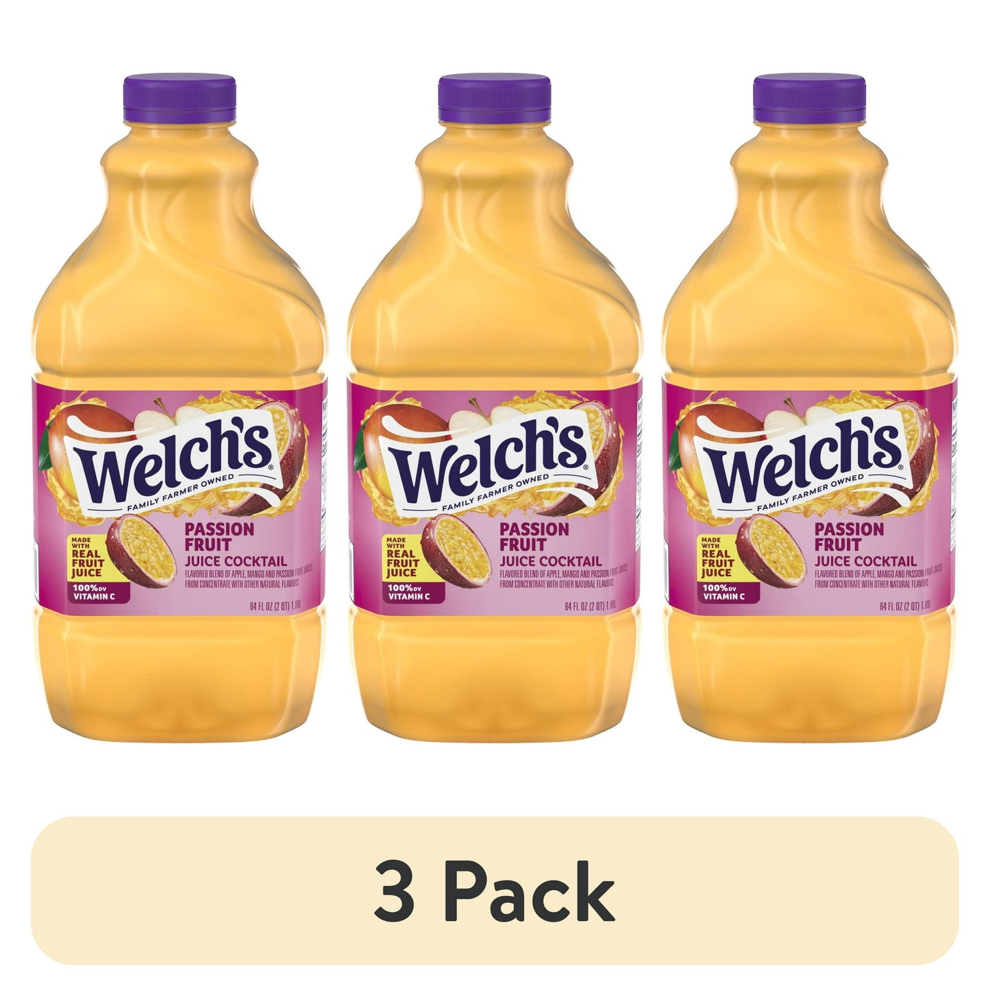 (3 pack) Welch's Passion Fruit Juice Cocktail, 64 fl oz Bottle