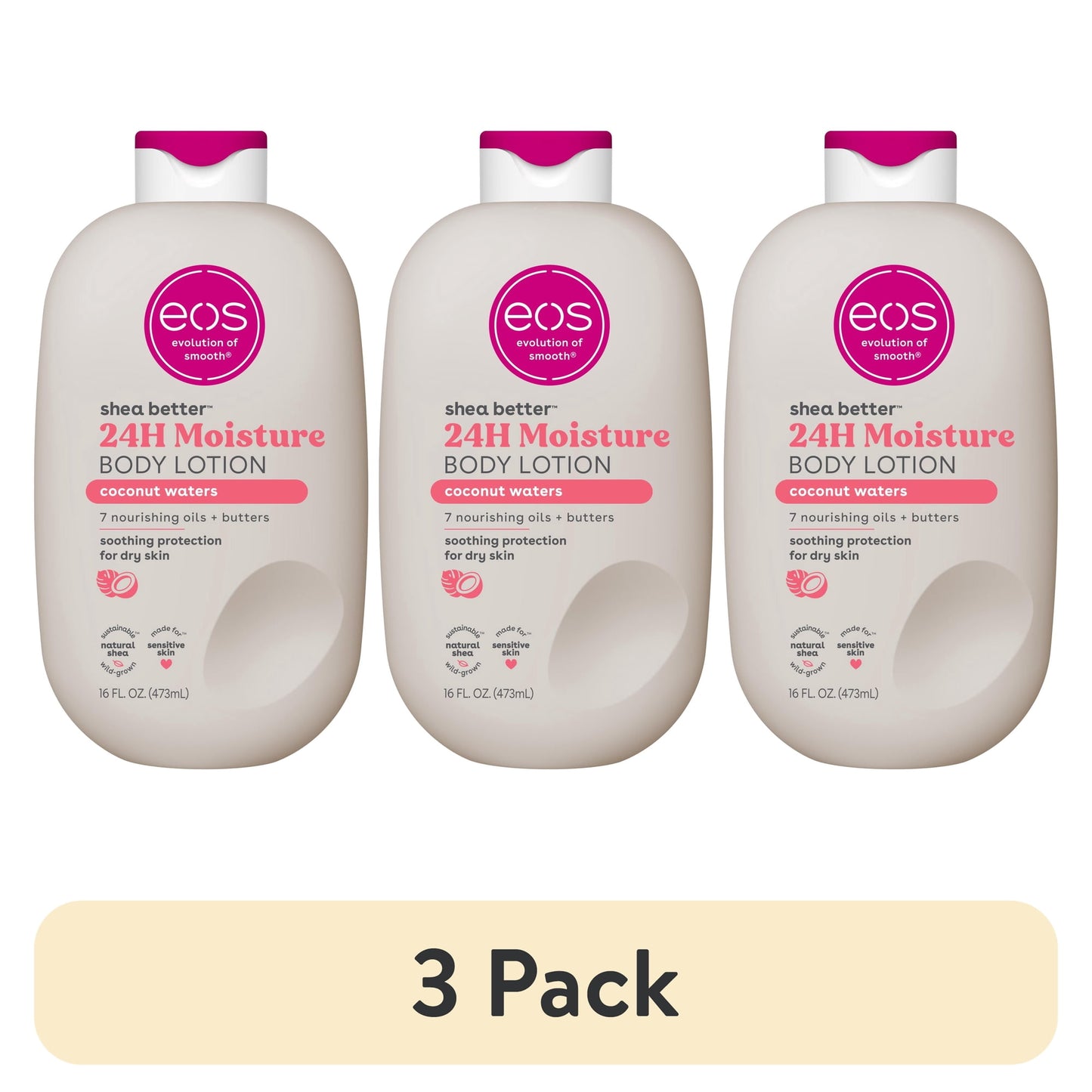 (3 pack) eos Shea Better Body Lotion - Coconut Waters, Made for Dryness, 16 fl oz.