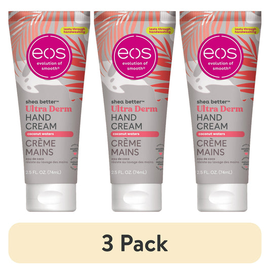 (3 pack) eos Shea Better Ultra Derm Hand Cream - Coconut Waters, Moisturizes Dry Skin, 2.5 fl oz