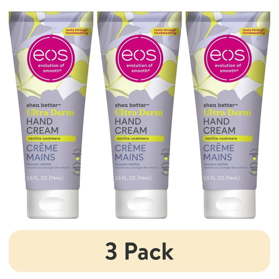 (3 pack) eos Shea Better Ultra Derm Hand Cream, Vanilla Cashmere, Instant Hydration & Protection, 2.5 fl oz