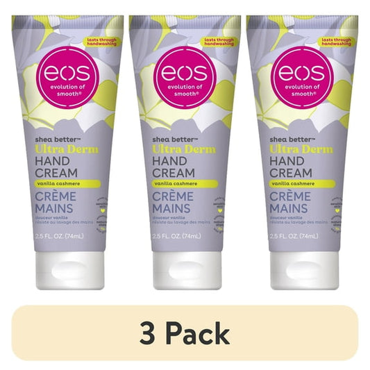 (3 pack) eos Shea Better Ultra Derm Hand Cream, Vanilla Cashmere, Instant Hydration & Protection, 2.5 fl oz
