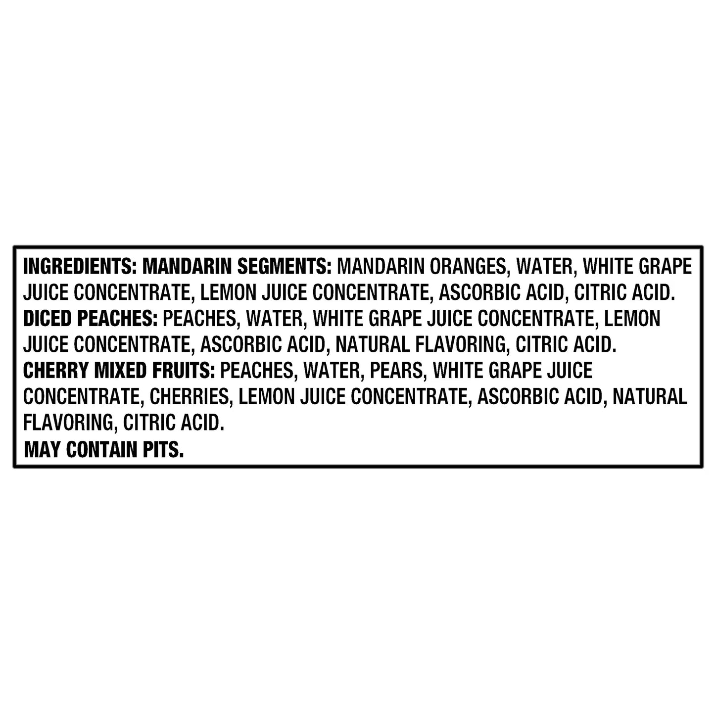 Great Value Diced Peaches, Mandarin Segments, & Cherry Mixed Fruits Variety Pack, 4 oz, 12 Pack
