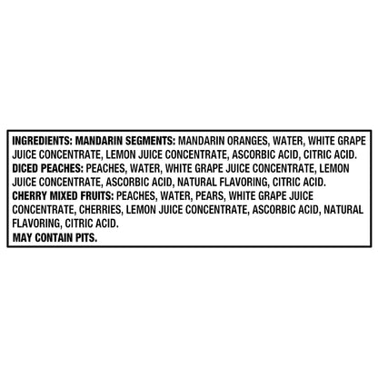 Great Value Diced Peaches, Mandarin Segments, & Cherry Mixed Fruits Variety Pack, 4 oz, 12 Pack