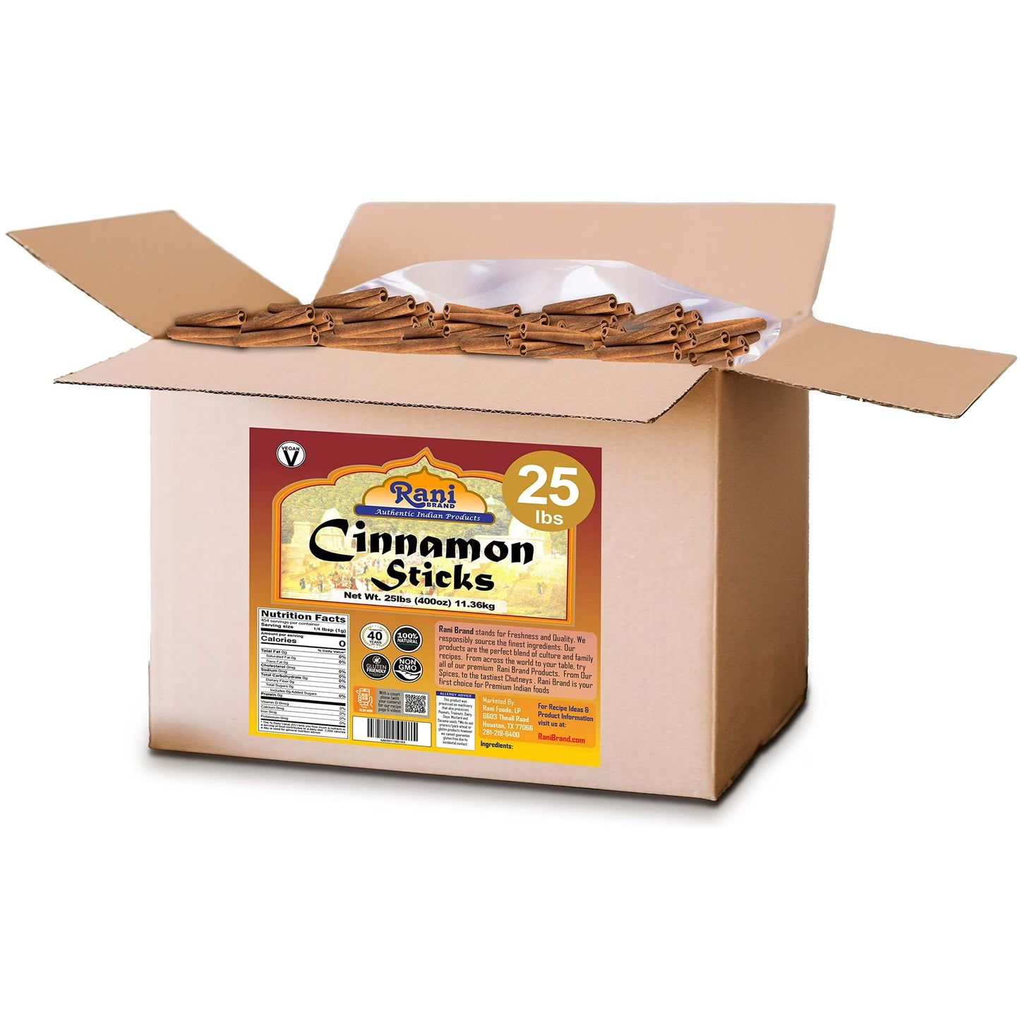 Rani Cinnamon Sticks 400oz (25lbs) 11.63kg Bulk Box - 2300-2500 Sticks - Strong Aroma, Perfect for Baking, Cooking & Beverages | 3+ Inches Length - Cassia Saigon Cinnamon from Vietnam | Kosher