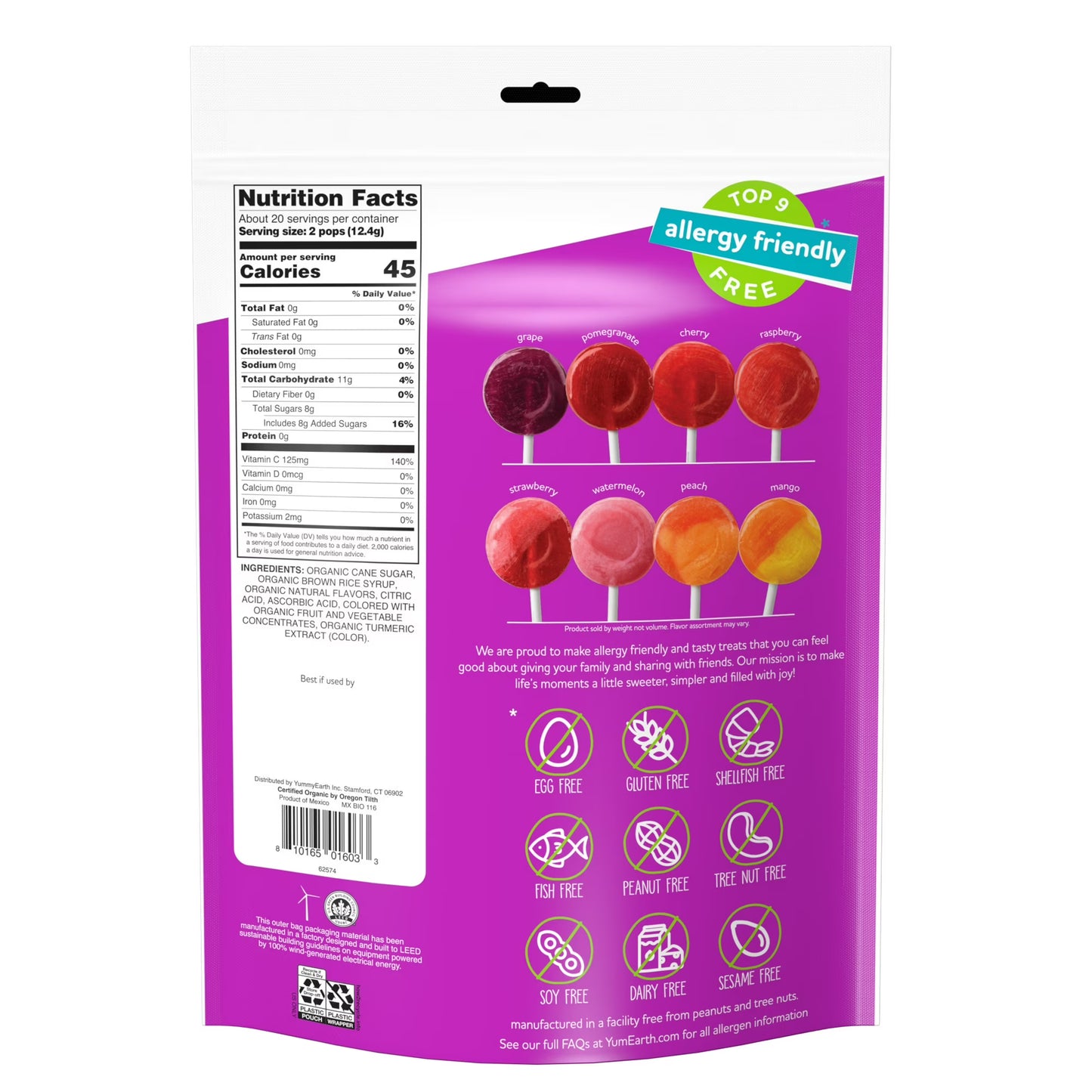 YumEarth Organic Lollipops, Vitamin C, Assorted Flavors, 8.5 oz, 40 Ct