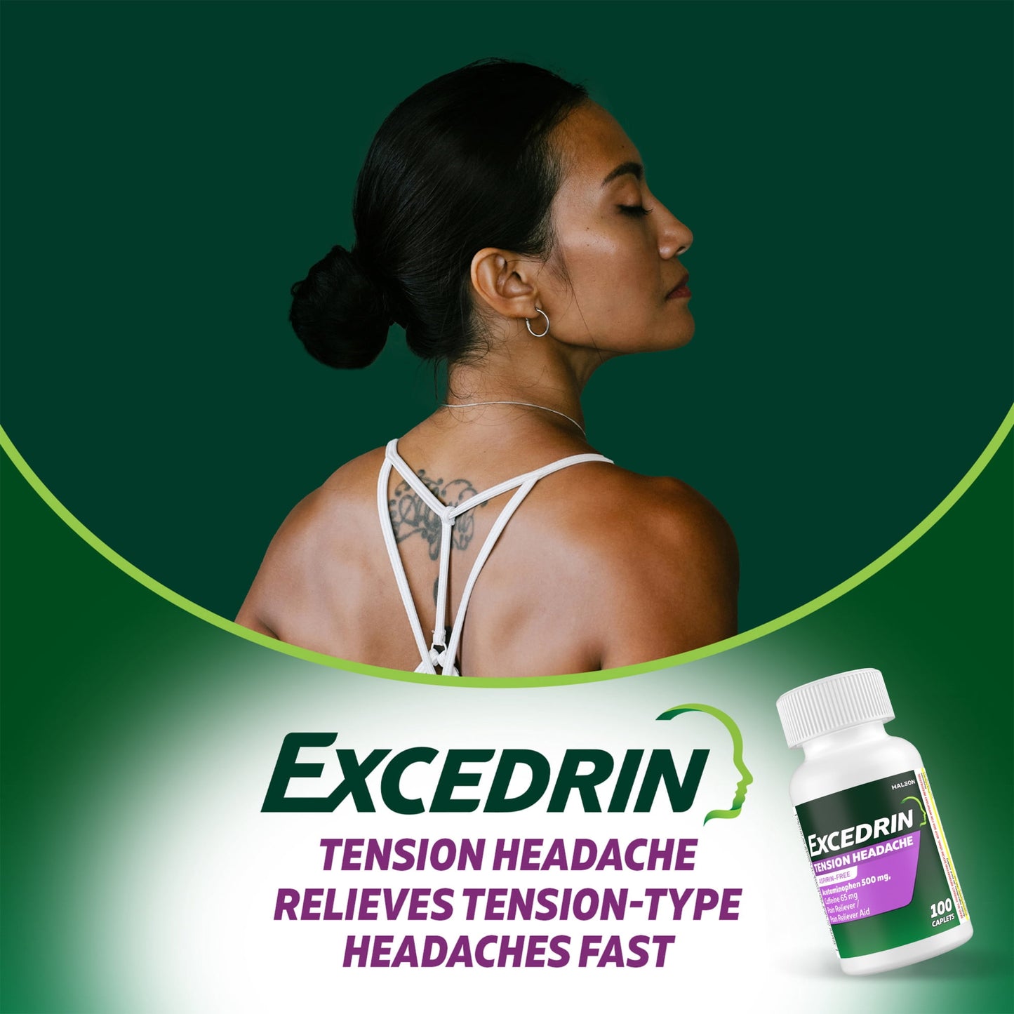 Excedrin Tension Headache Relief Caplets, Acetaminophen 500Mg, Caffeine 65Mg, Pain Reliever, Aspirin-Free, 100 Count