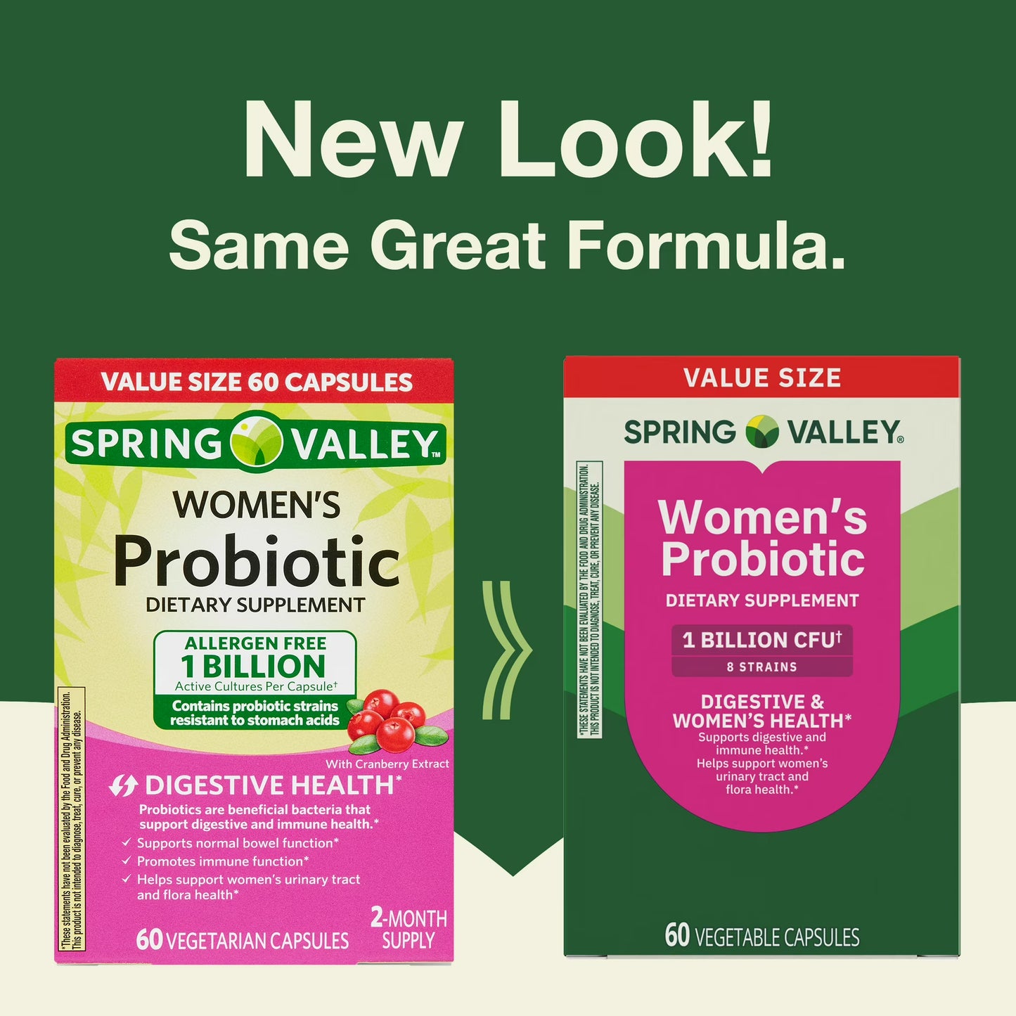 Spring Valley Women's Probiotic Dietary Supplement Vegetarian Capsules for Digestive Health, Cranberry, 60 Count Value Size