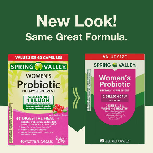 Spring Valley Women's Probiotic Dietary Supplement Vegetarian Capsules for Digestive Health, Cranberry, 60 Count Value Size