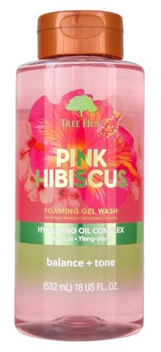 Tree Hut Pink Hibiscus Body Wash, Hydrating & Moisturizing Shower Gel w/Shea Butter & Essential Oils, Soft Smooth Glowing Skin, Gentle Cleanser For All Skin Types, Self Care Gifts for Women, 18 Fl Oz
