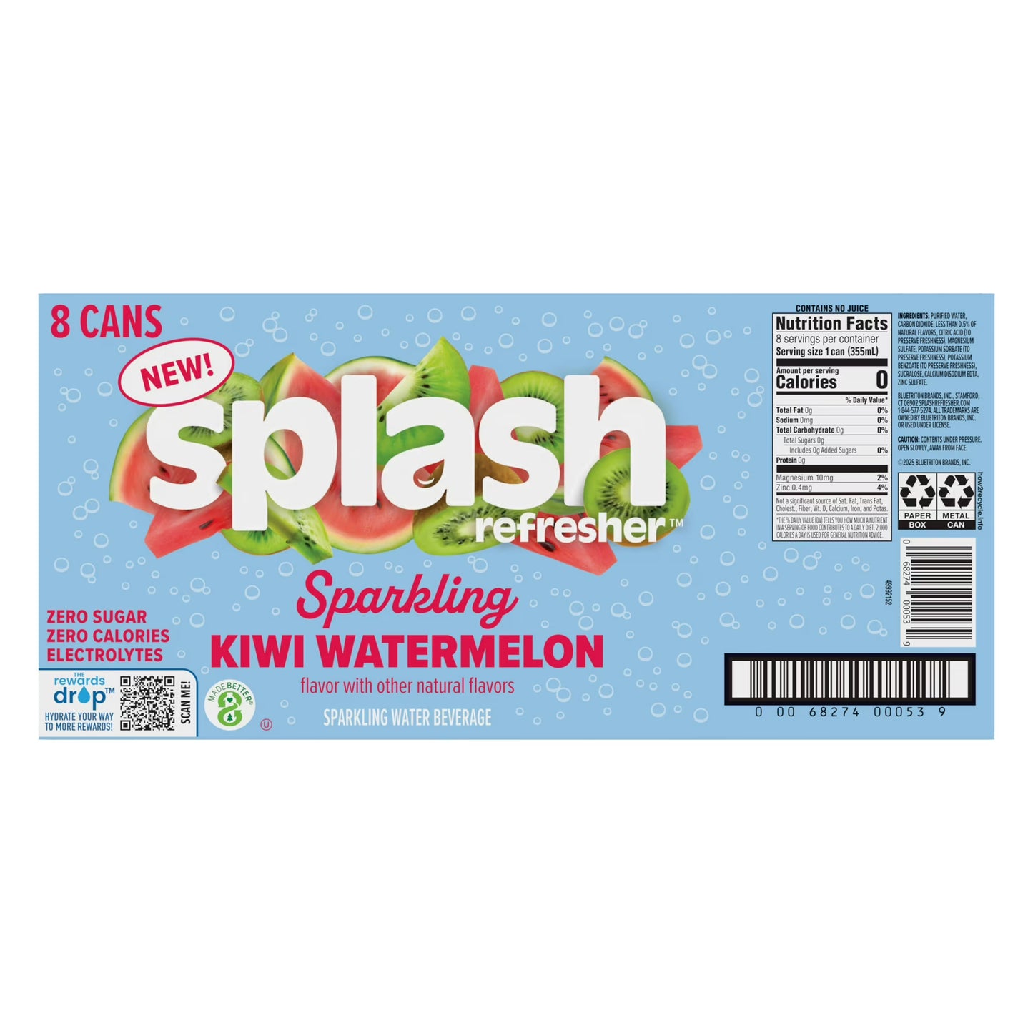 Splash Kiwi Watermelon Sparkling Water, 12 fl oz, 8 Cans