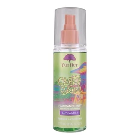 Tree Hut Electric Beach Hair & Body Mist, Hydrating & Alcohol-Free Body Spray, Fragrance with Raspberry, Coconut and Cotton Candy Notes, Alcohol-Free Formula, Versatile Body Spray, 6 Fl Oz.