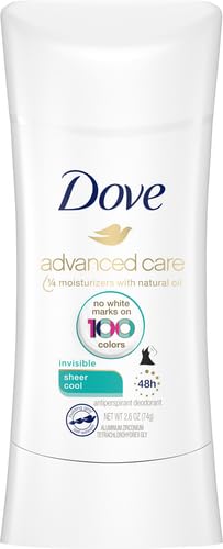 Dove Advanced Care Antiperspirant Deodorant Stick Sheer Cool for Soft, Resilient Skin, with 72-Hour Sweat & Odor Protection, 2.6 oz (Pack of 12)