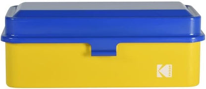 KODAK 120/135 Film Case - for 8 Rolls of 120 Films / 10 Rolls of 35mm Films - Retro Steel Case to Sort & Safeguard Film (Blue Top/Yellow Body)