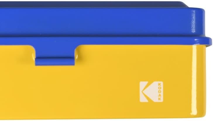 KODAK 120/135 Film Case - for 8 Rolls of 120 Films / 10 Rolls of 35mm Films - Retro Steel Case to Sort & Safeguard Film (Blue Top/Yellow Body)