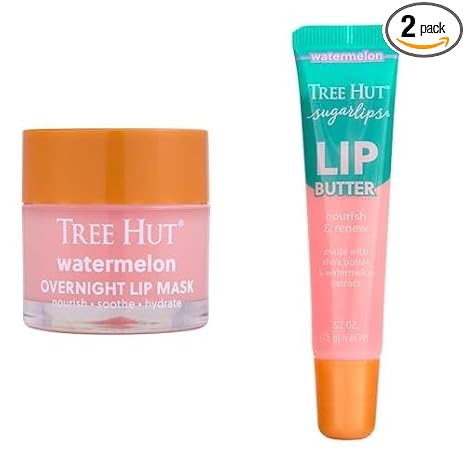 Tree Hut Watermelon Lip Care Bundle, Sugarlips Lip Butter & Overnight Lip Mask, Hydrate & Nourish Dry, Chapped Lips, Non-Sticky, Paraben-Free & Sulfate-Free