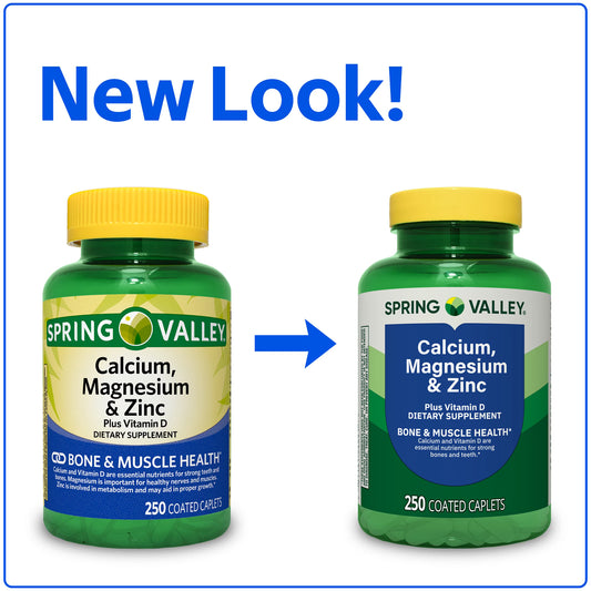 Spring Valley Calcium, Magnesium & Zinc Plus Vitamin D3 Coated Caplets, 250 Count